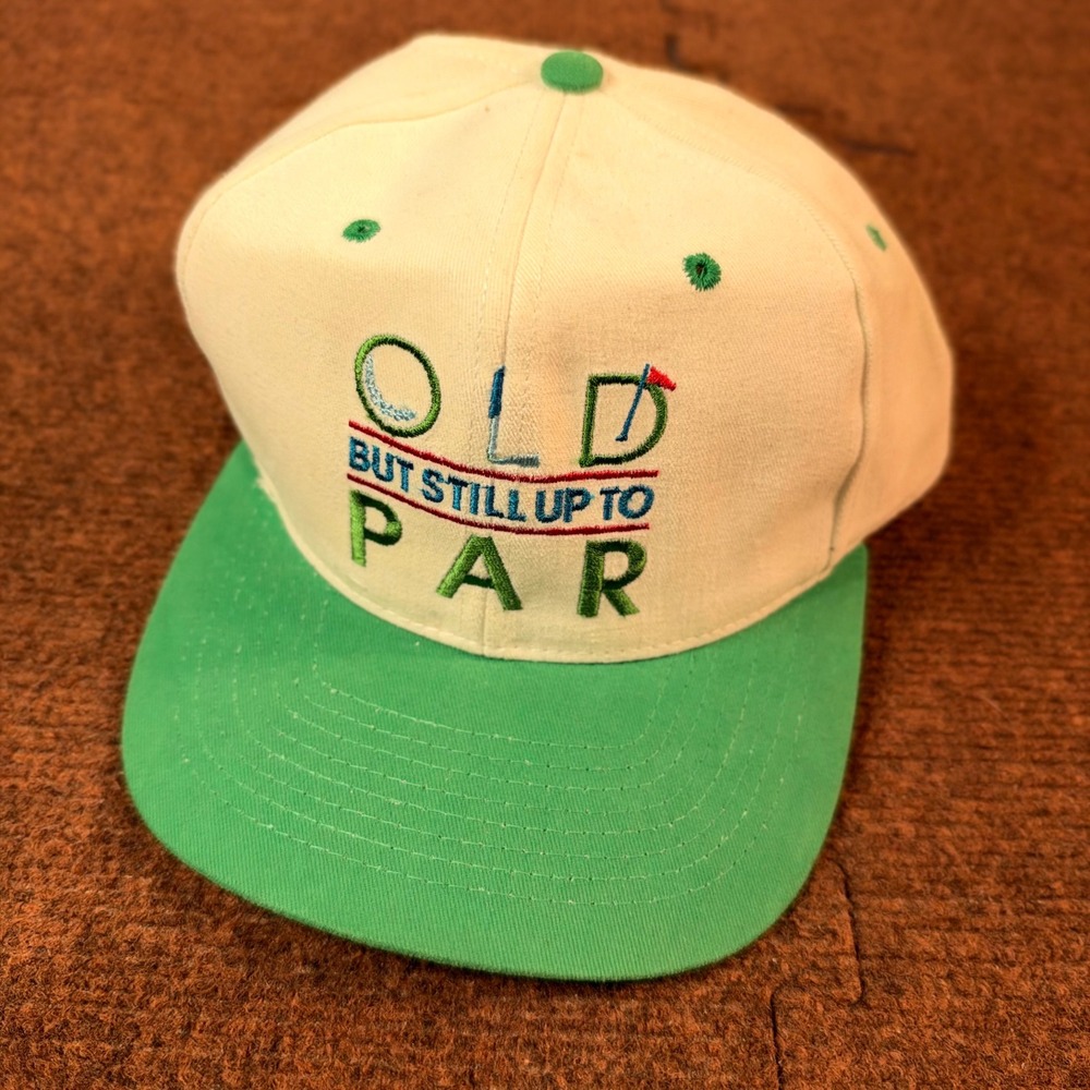 Vintage Shoebox Golf Hat Snapback Old But Still Up To Par Funny Cream Green OSFM